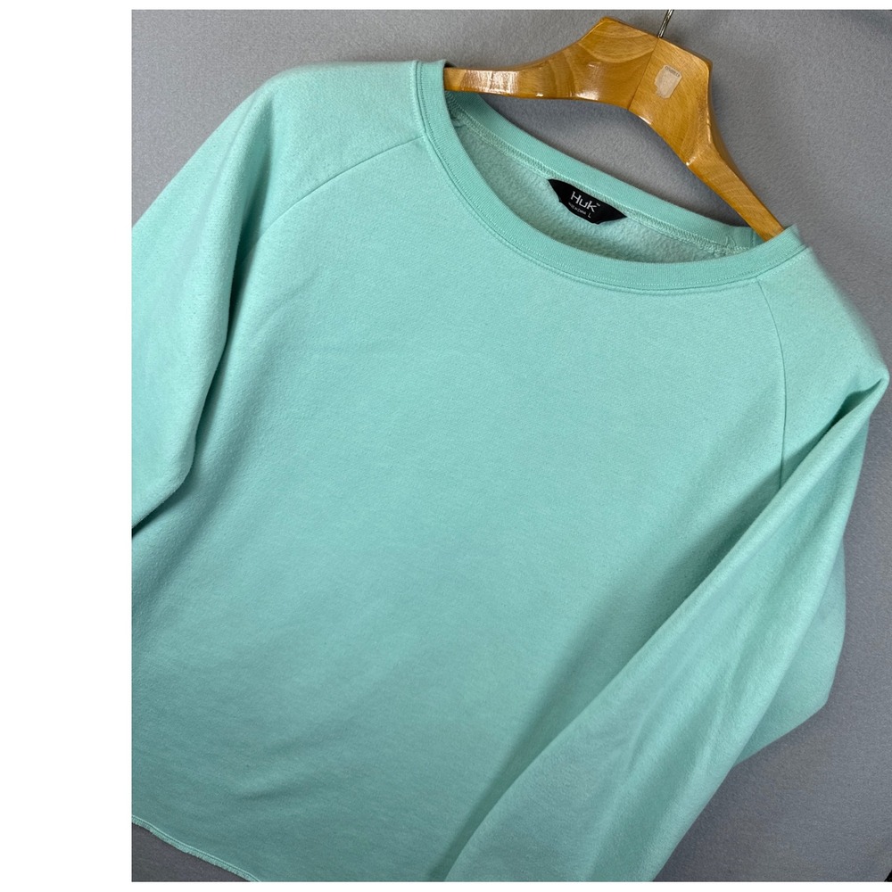 Huk Womens Long Sleeve Crew Neck Pullover Sweater Aqua Blue Size L Worn‎ Fishing